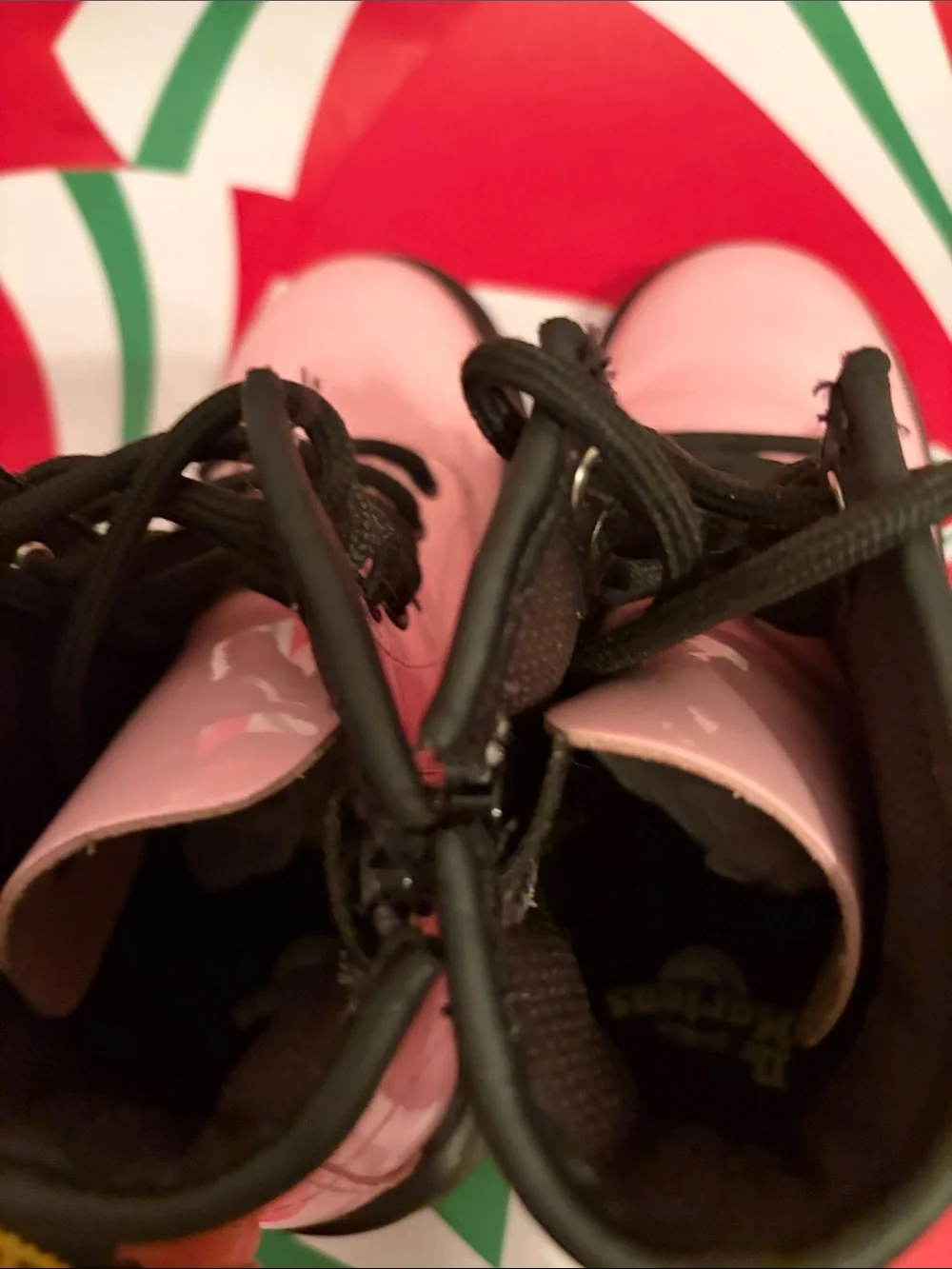 Dr. Martens Pink Leather Lace-Up Boots with Black Accents for girls